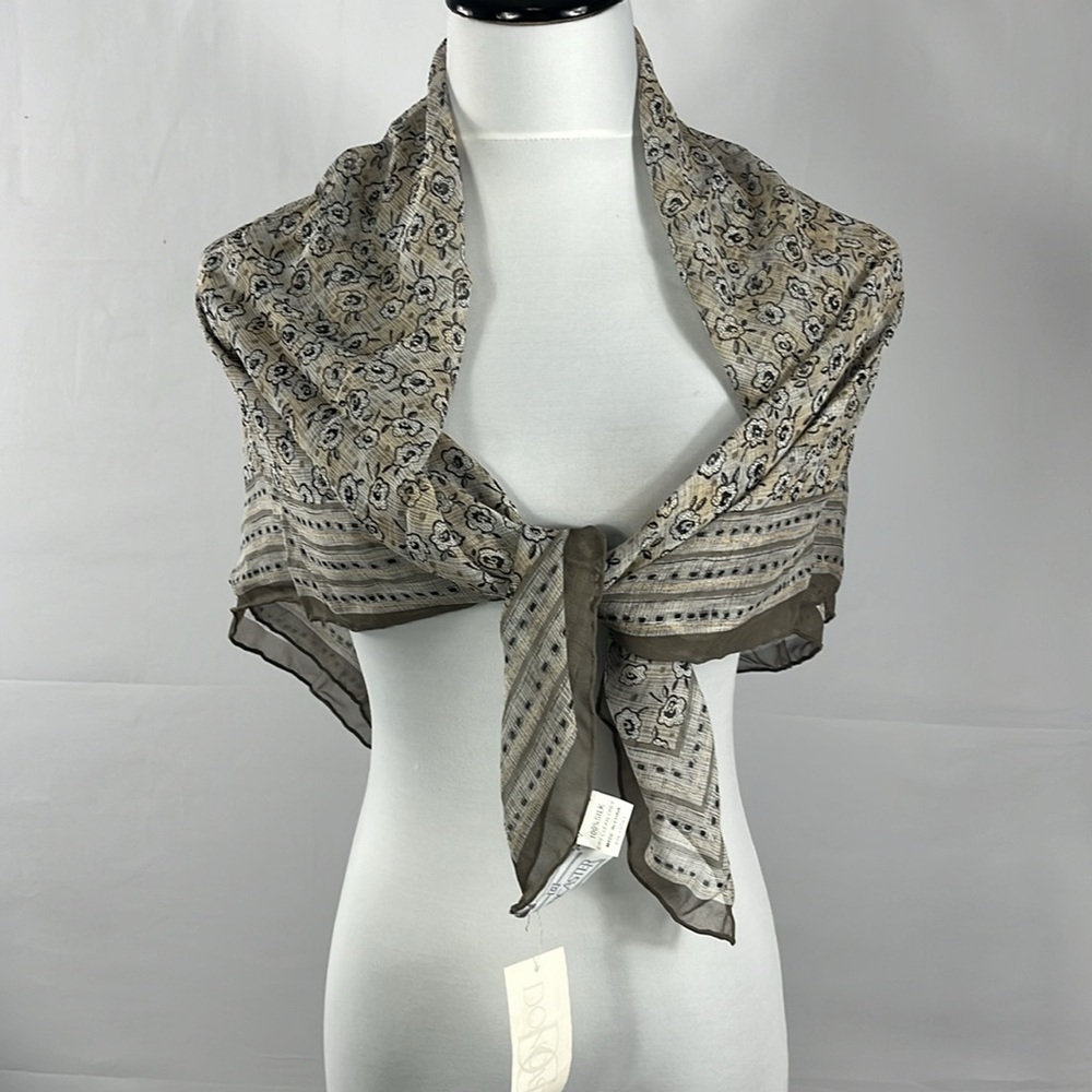 Doncaster Flower Stripe Border 100% Silk Scarf Color Sand Rolled Edges NWT - Picture 2 of 12